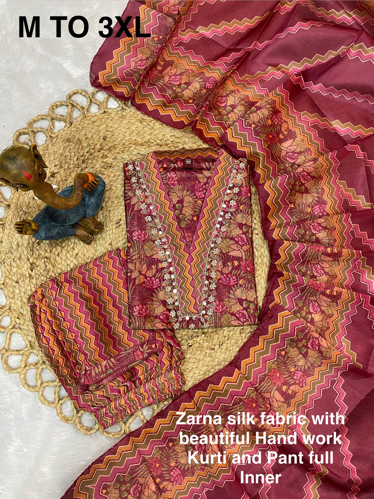 Hanch Zarna Silk Embroidered Straight Kurti Set – Maroon