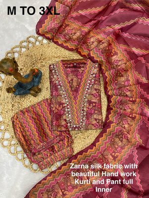Hanch Zarna Silk Embroidered Straight Kurti Set – Maroon