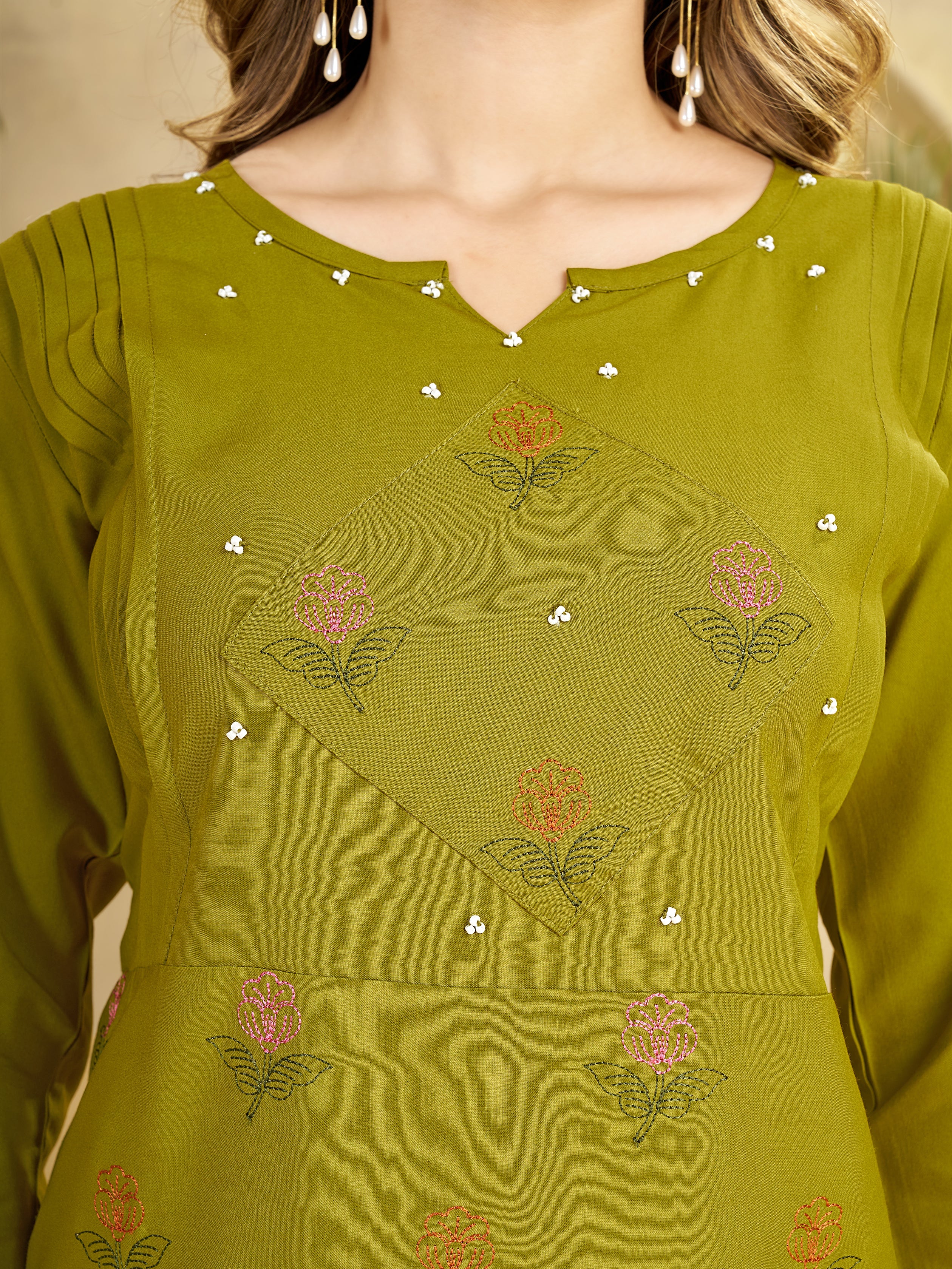 Hanch Heavy Rayon Embroidered Co-Ords Set – Mehndi