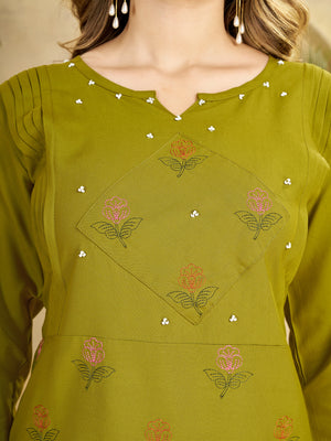 Hanch Heavy Rayon Embroidered Co-Ords Set – Mehndi