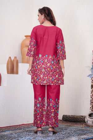 Hanch Pure Cotton Printed Co-Ords Set – Pink