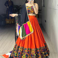 Navratri Orange Gamthi Mirror Work Lehenga Set