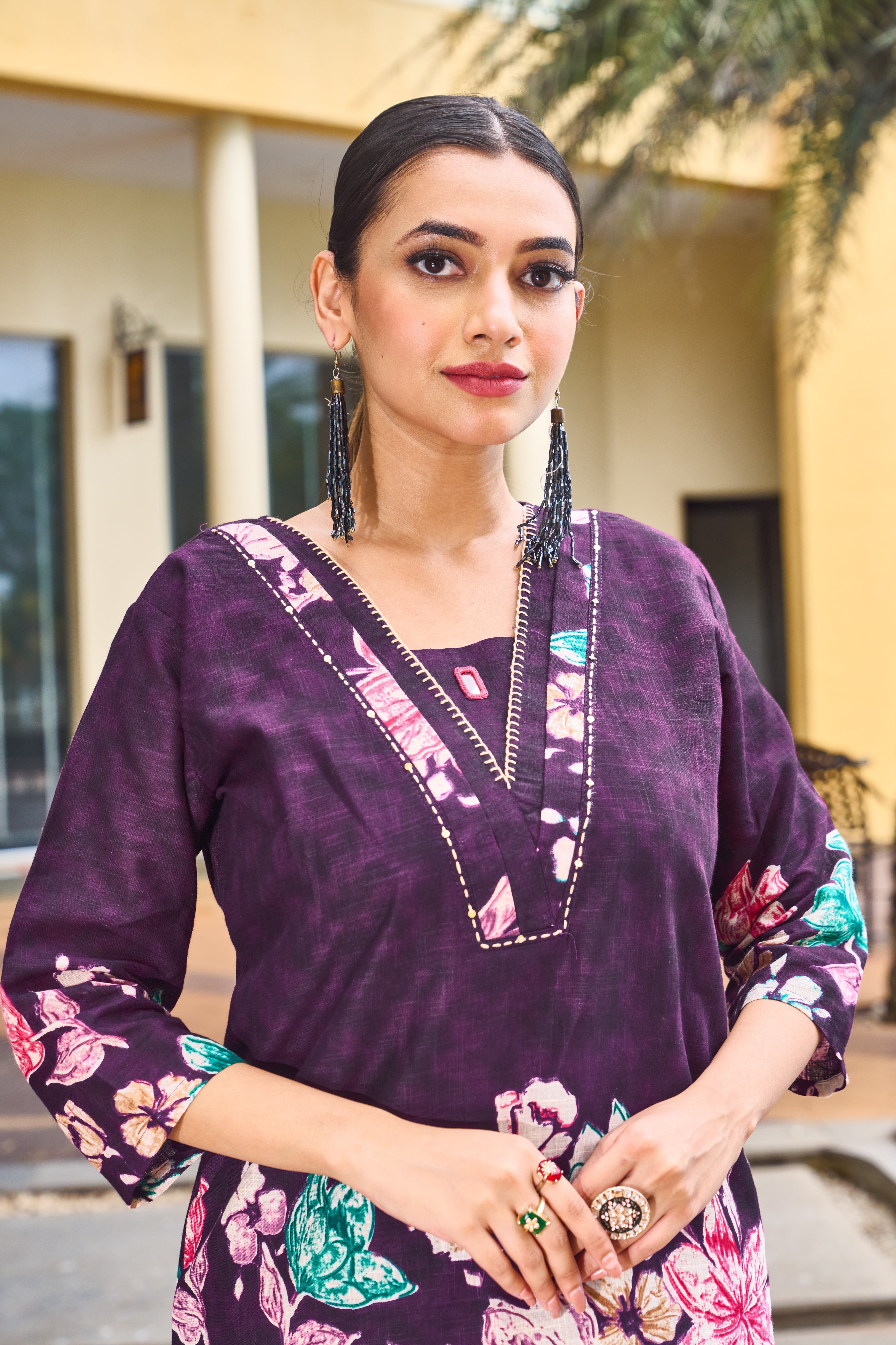 Hanch Pure Cotton Printed Co-Ords Set – Purple