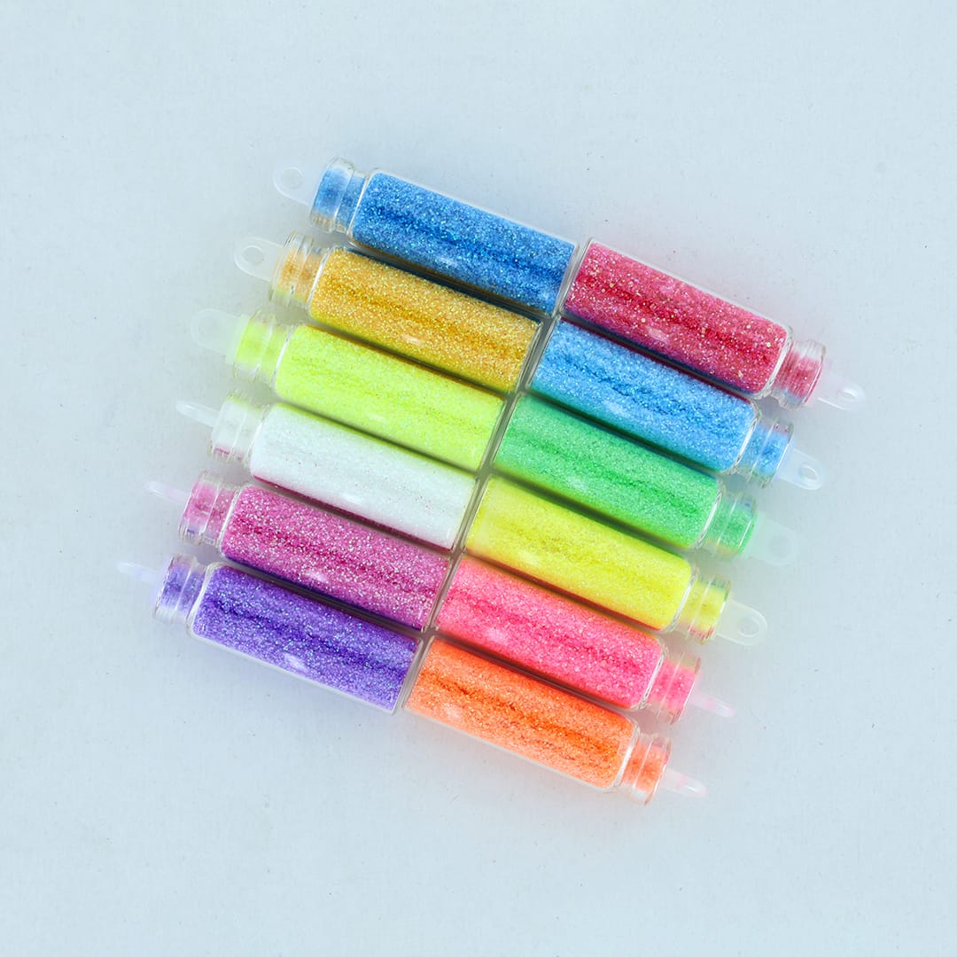 12 In 1 Col Big Particle Glitter Powder Message Bottle Set