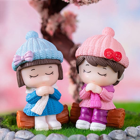 Sweet Lovely Winter Dressing Couple Miniature