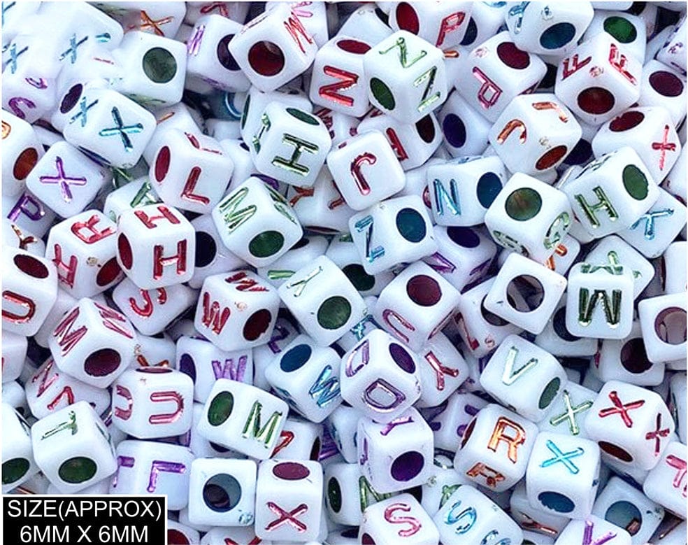 Square Abcd Alphabet Beads (Wt+Metallic Col)