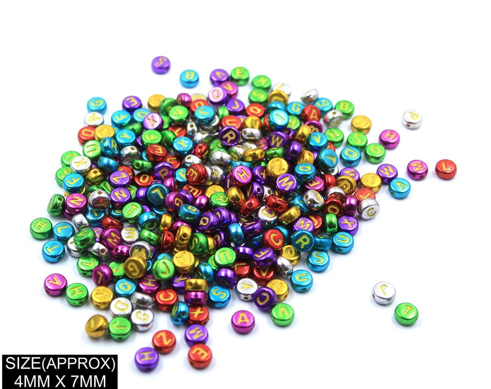 Idly Abcd Alphabet Beads (Metallic Col+Yellow)