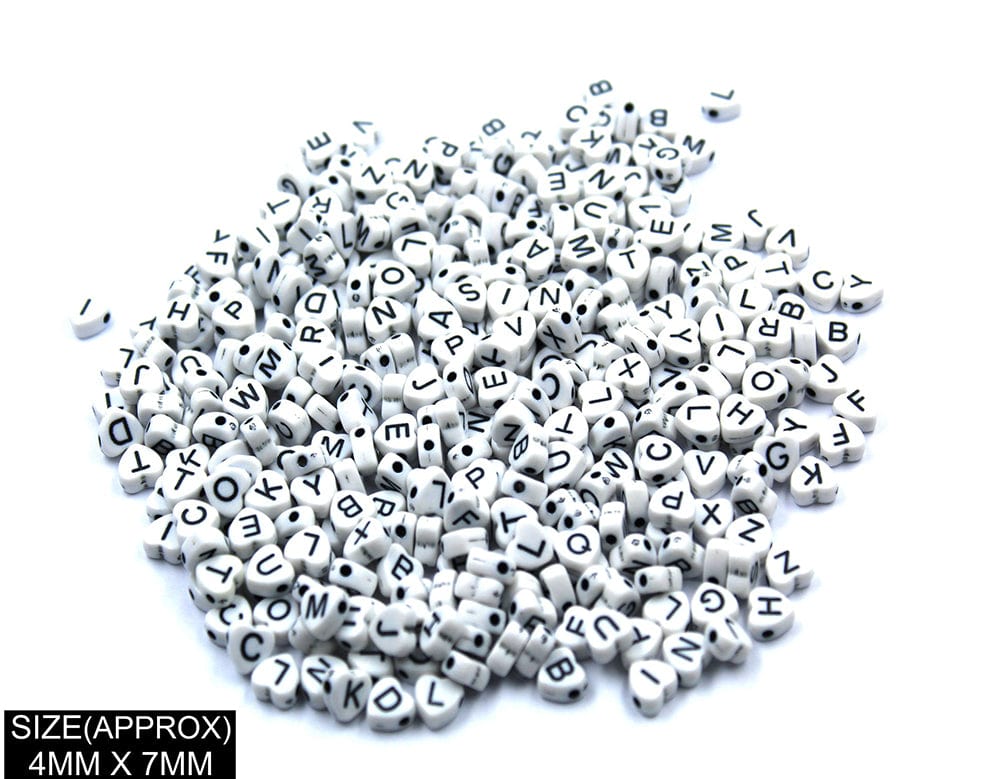 Heart Abcd Alphabet Beads (Wt+Blk)
