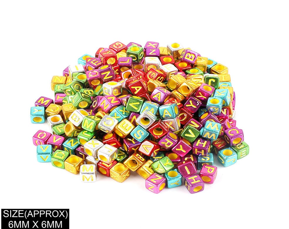 Square Abcd Alphabet Beads (Metallic Col+Yellow)