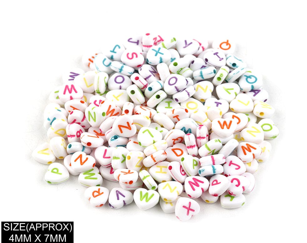 Heart Abcd Alphabet Beads (Wt+Col)