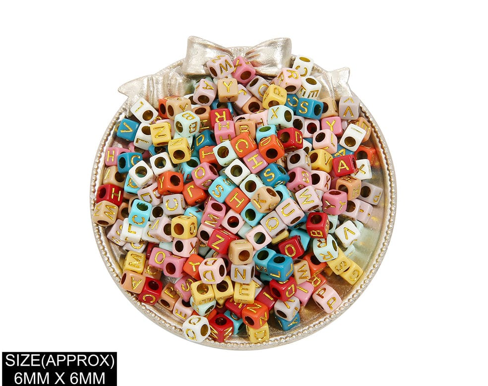 Square Abcd Alphabet Beads (Col+Gold)