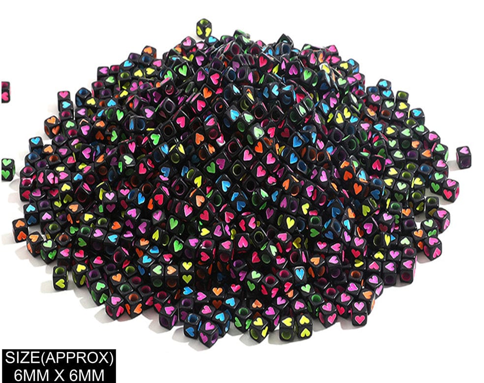 Square White Heart Design Beads (Blk+Col)