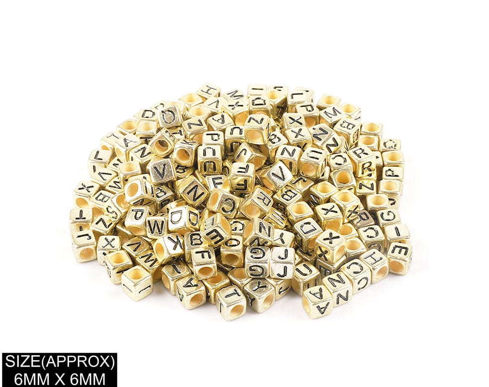 Square Abcd Alphabet Beads (Gold+Blk)