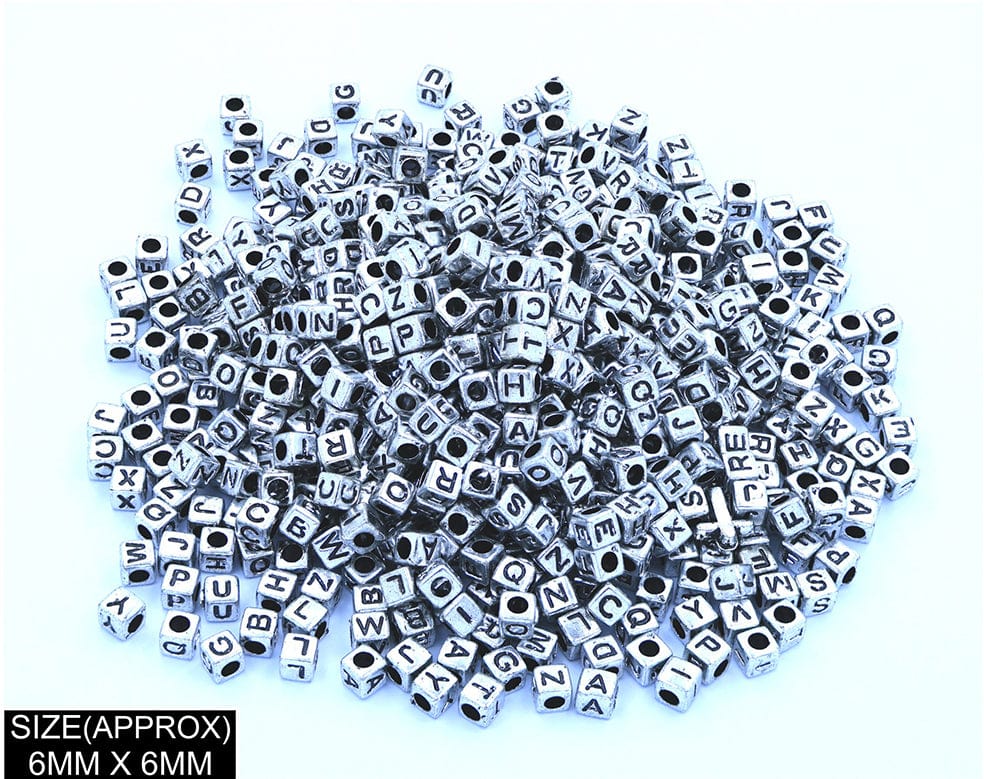 Square Abcd Alphabet Beads (Sil+Blk)
