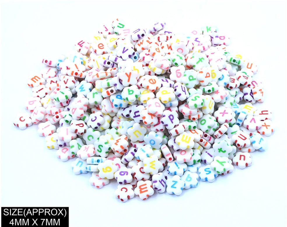 Flower Abcd Alphabet Beads (Wt+Col)