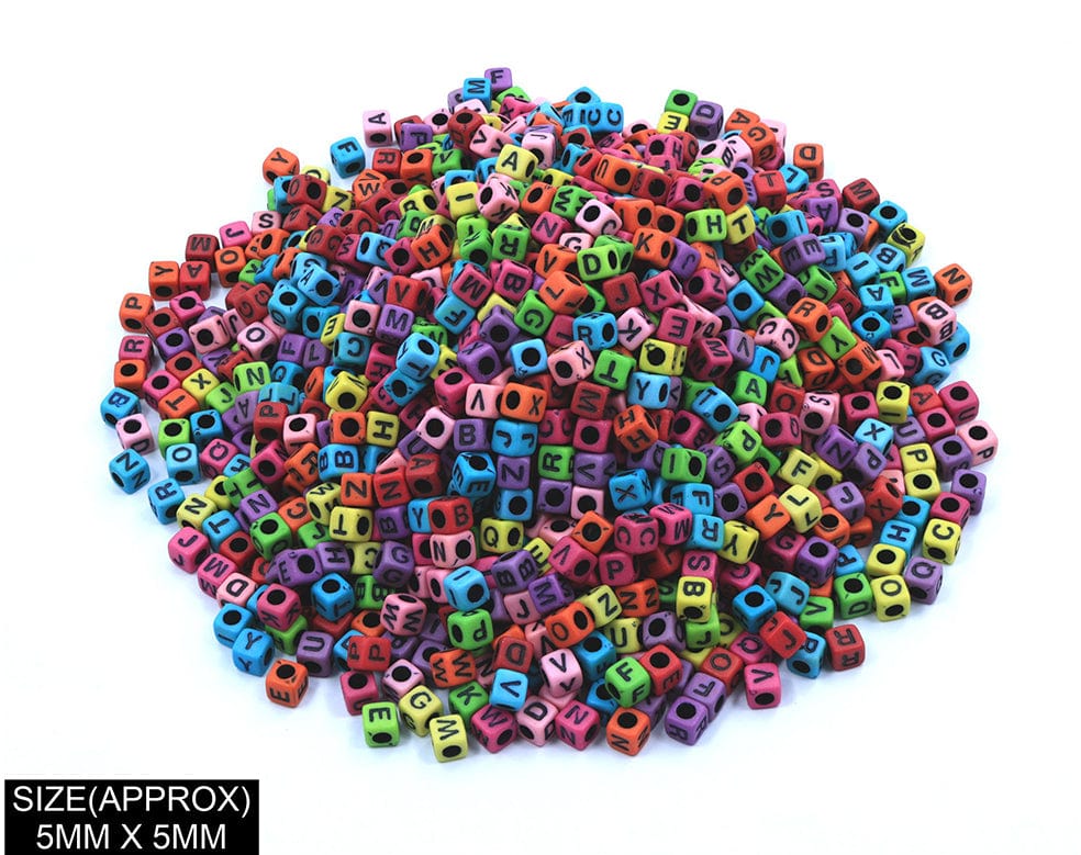 Square Abcd Alphabet Beads (Col+Blk)