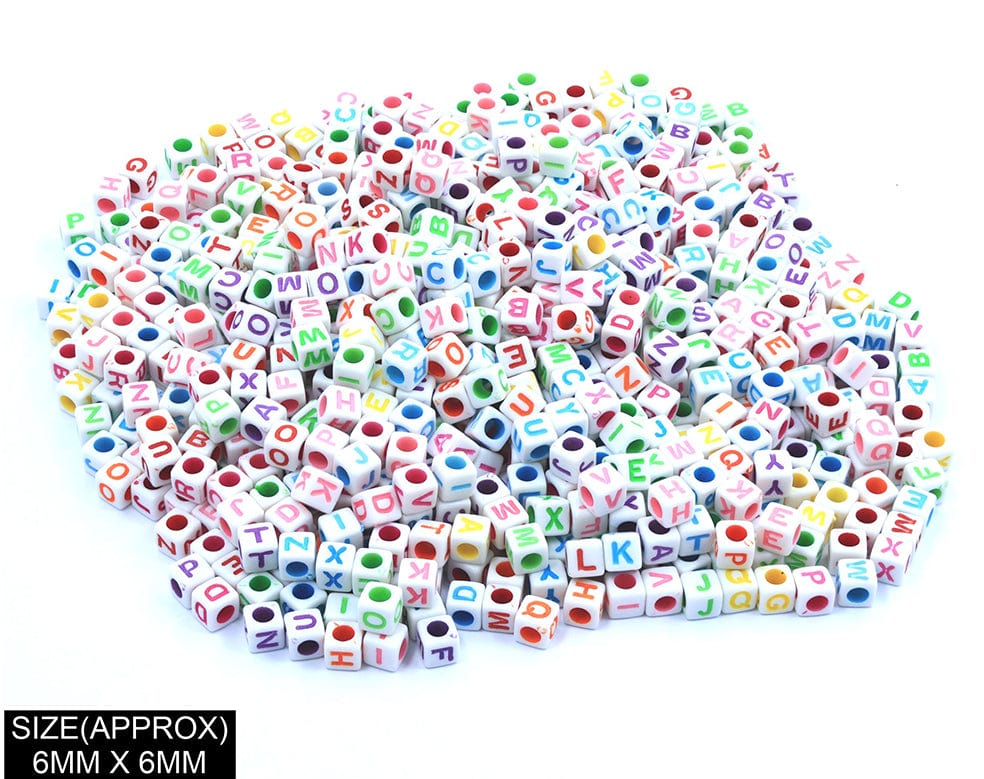 Square Abcd Alphabet Beads (Wt+Col)