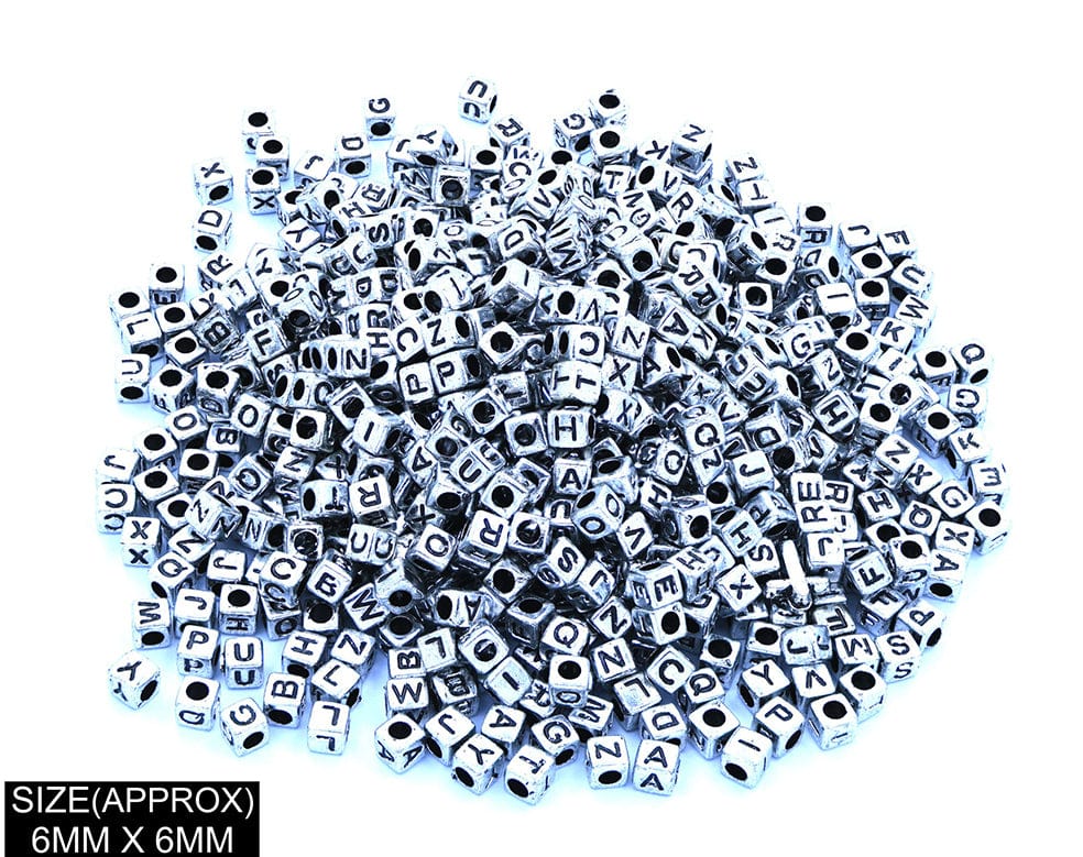Square Abcd Alphabet Beads (Sil+Blk)