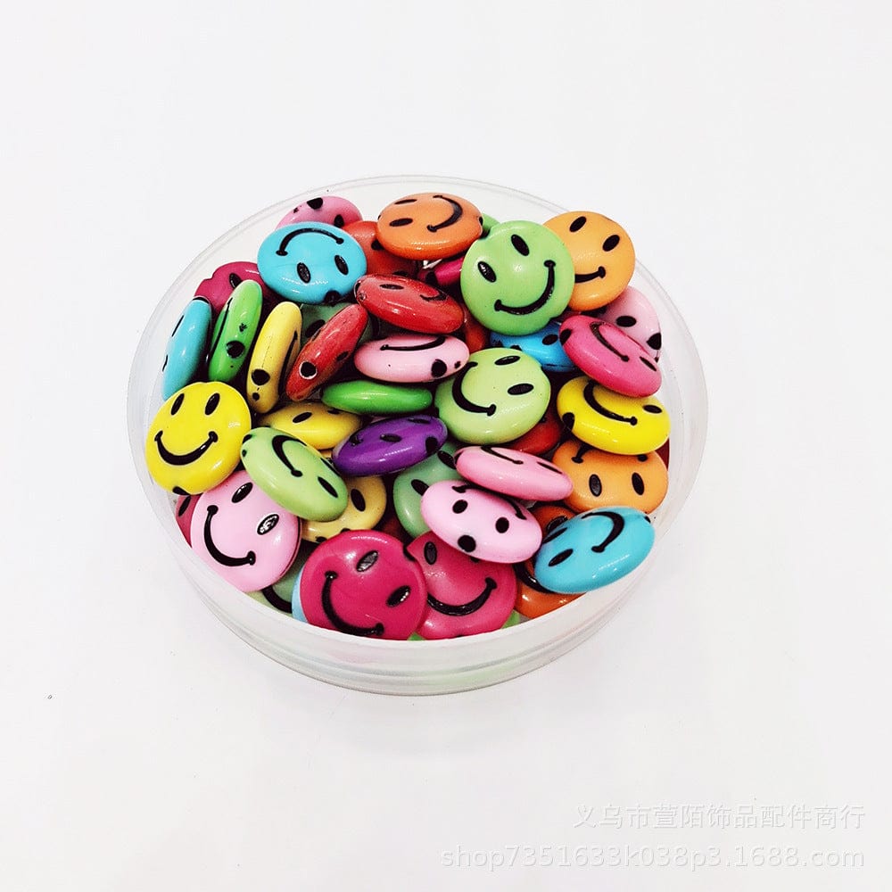 Round Smiley Face Beads (Col+Blk)