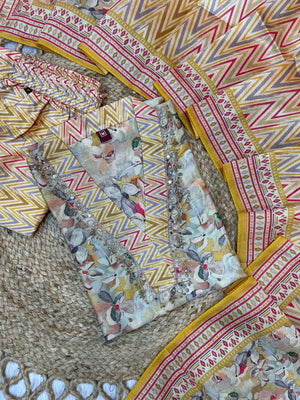 Hanch Zarna Silk Embroidered Straight Kurti Set – Ivory Yellow