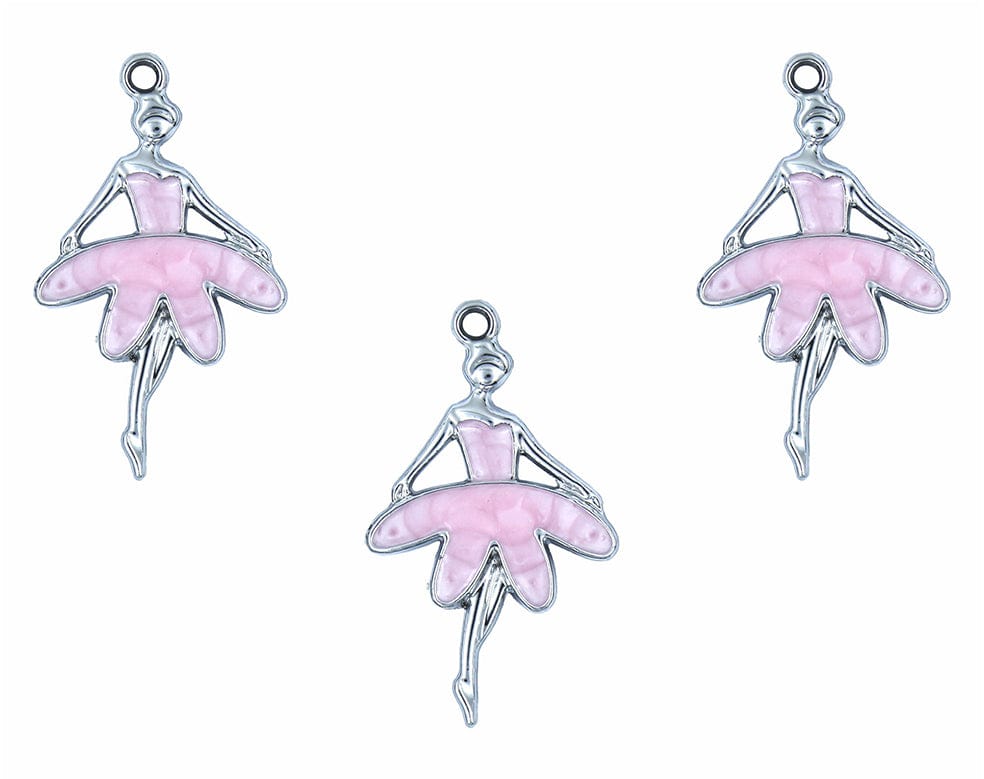 Silver Dancing Girl Enamel Pendant Charms