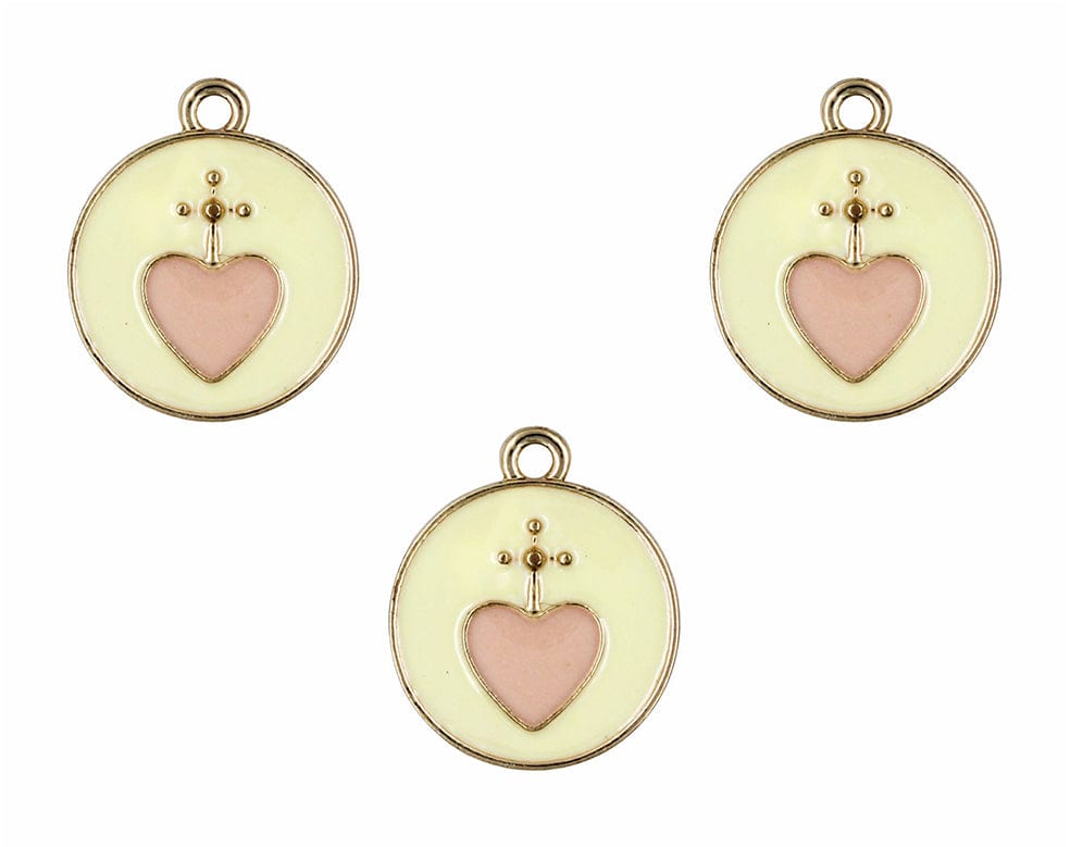 Circular Heart Symbol Zircon Enamel Pendant Charms
