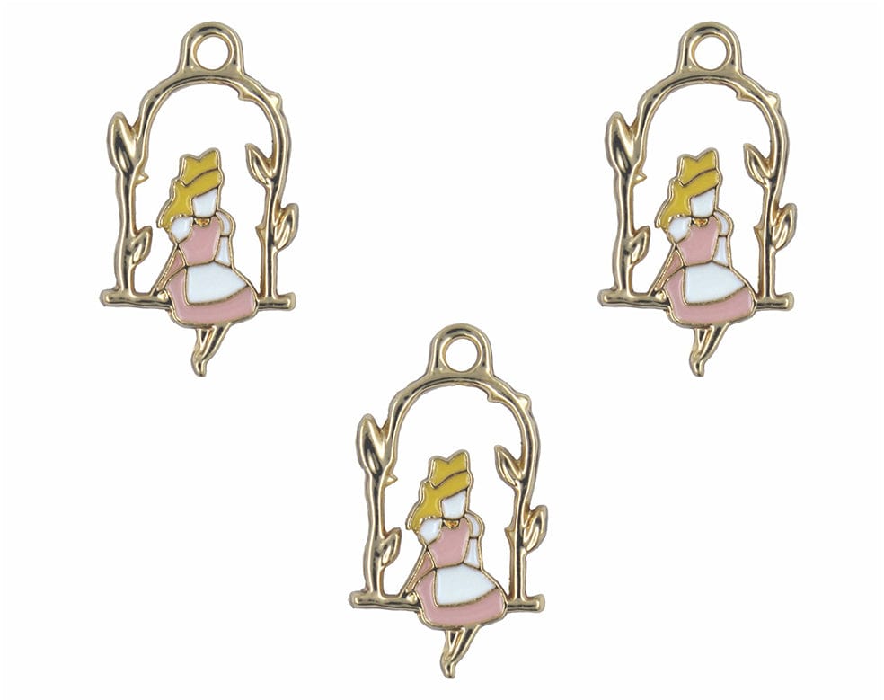 Girl Seating On Swing Enamel Pendant Charms