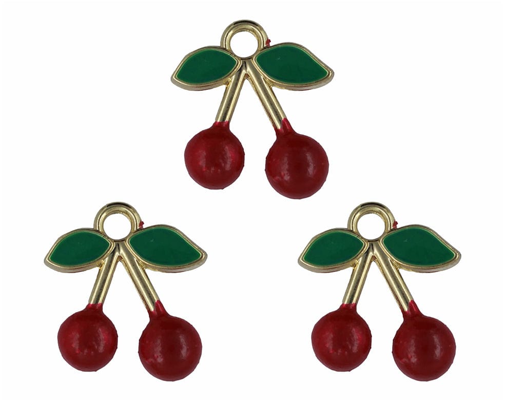 Cherry Enamel Pendant Charms - A