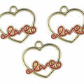 Heart Design Love Text Enamel Pendant Charms