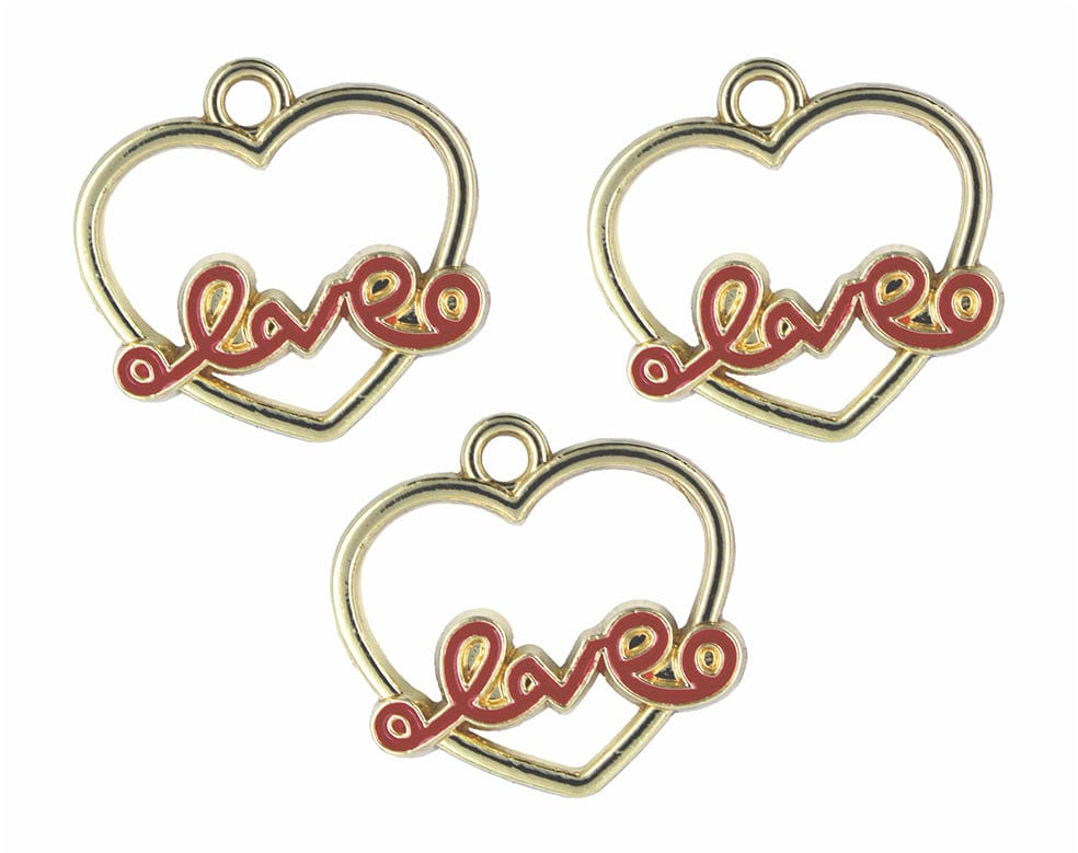 Heart Design Love Text Enamel Pendant Charms