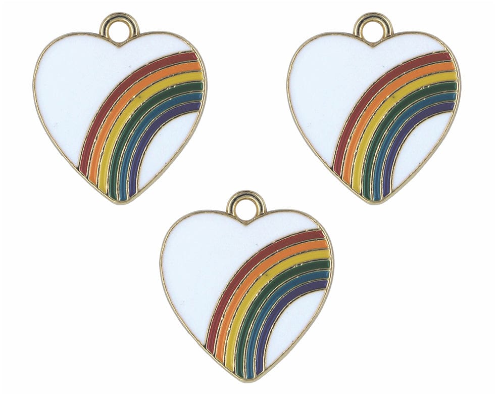 Rainbow Inside Heart Enamel Pendant Charms
