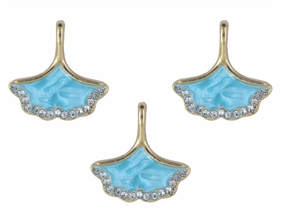Blue Ginkgo Leaf Enamel Pendant Charms