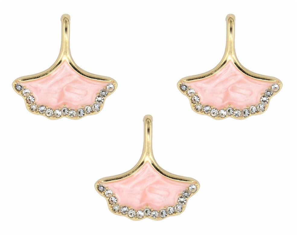 Pink Ginkgo Leaf Enamel Pendant Charms
