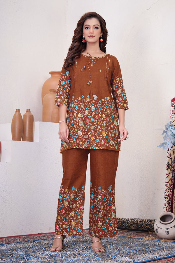 Hanch Pure Cotton Printed Co-Ords Set – Rust