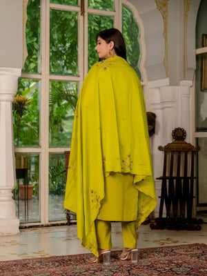Hanch Marina Silk Embroidered Straight Kurti Set – Mustard Yellow
