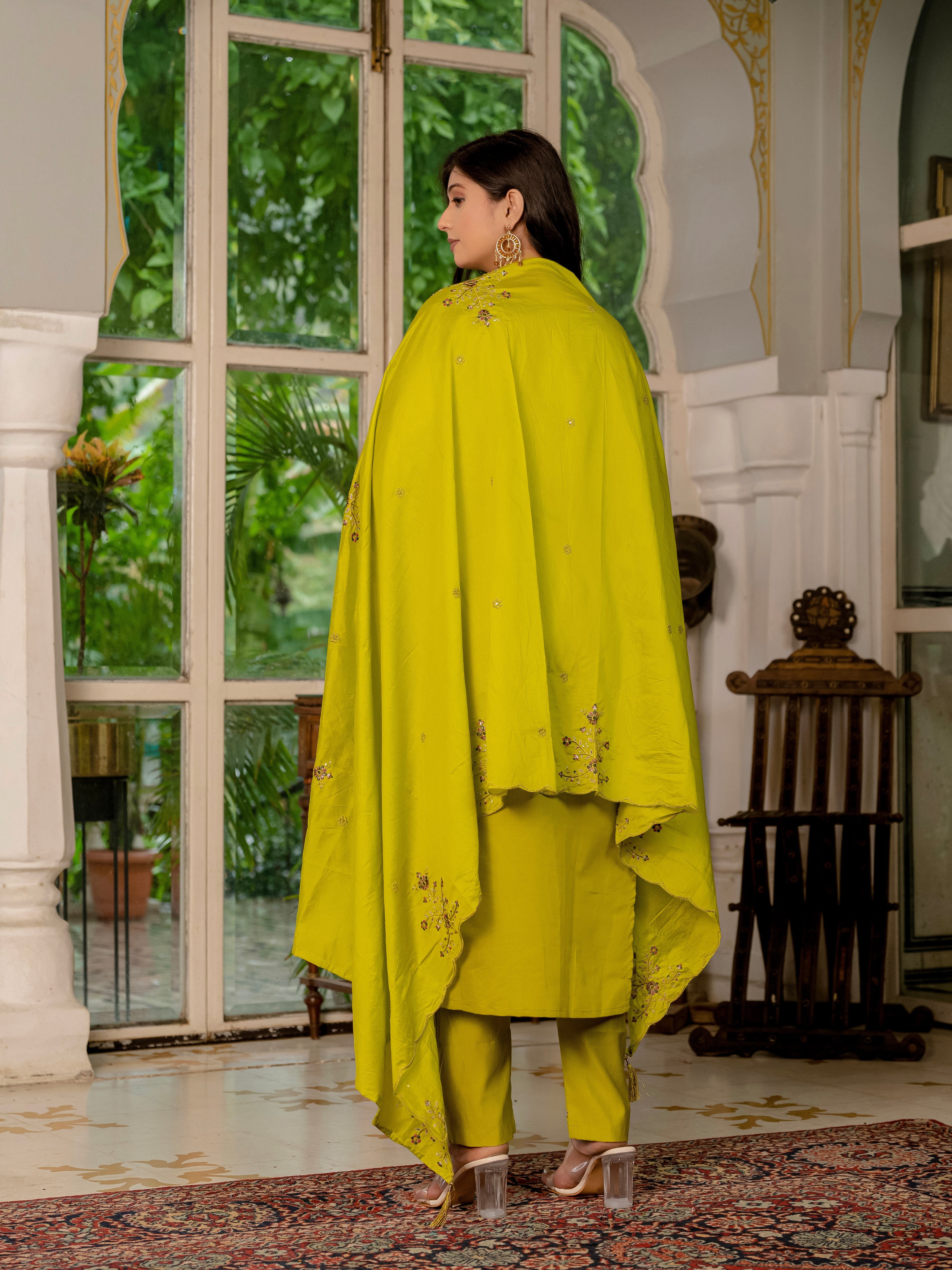 Hanch Marina Silk Embroidered Straight Kurti Set – Mustard Yellow
