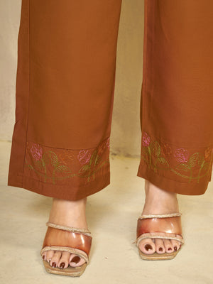 Hanch Heavy Rayon Embroidered Co-Ords Set – Coffee
