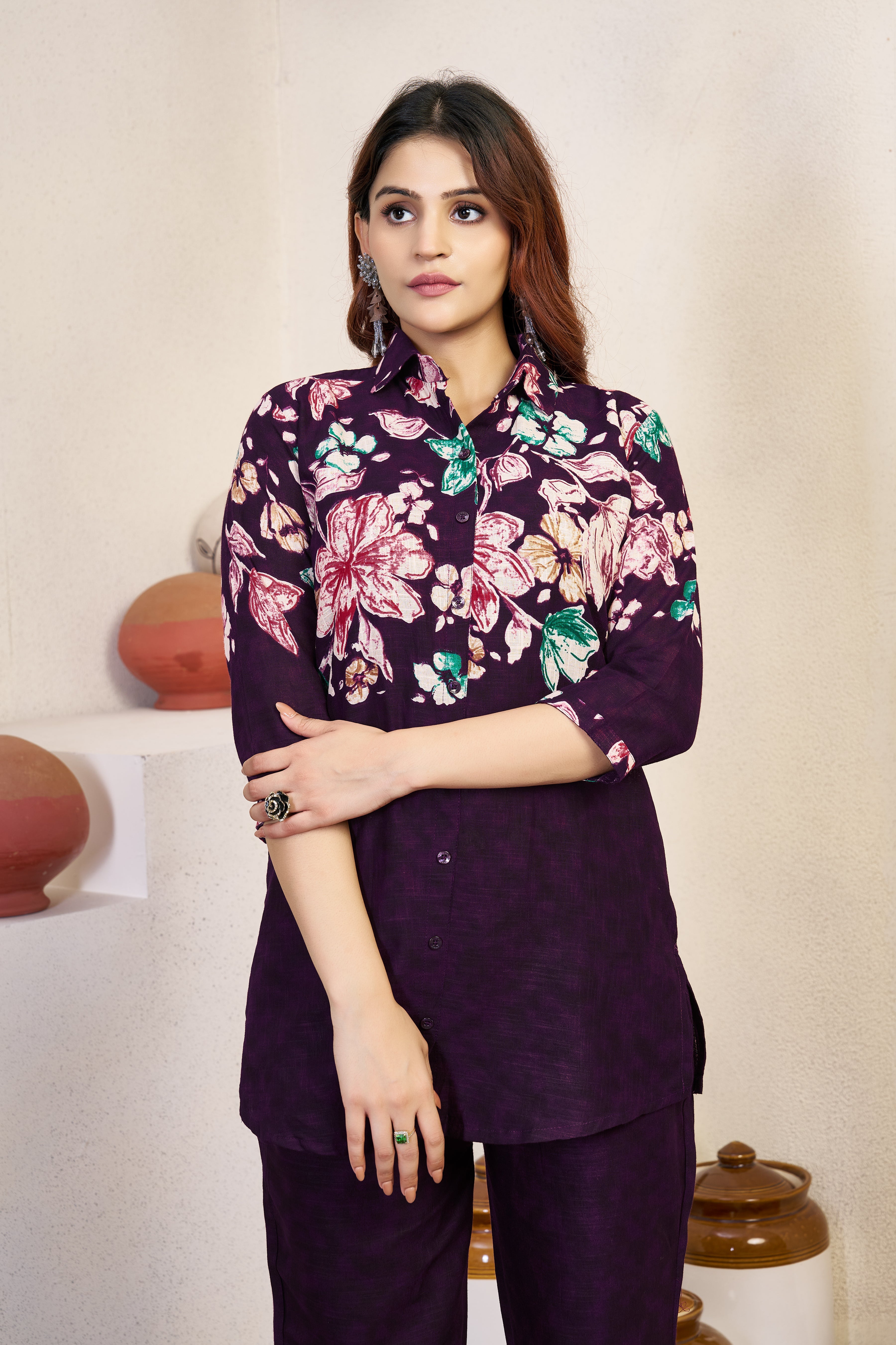 Hanch Pure Cotton Printed Co-Ords Set – Purple