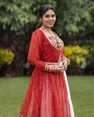 Navratri White Bandhani Lehenga Set