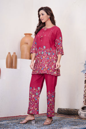 Hanch Pure Cotton Printed Co-Ords Set – Pink