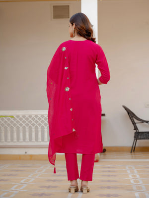 Hanch Pure Viscose Mango Silk Embroidered Straight Kurti Set – Pink