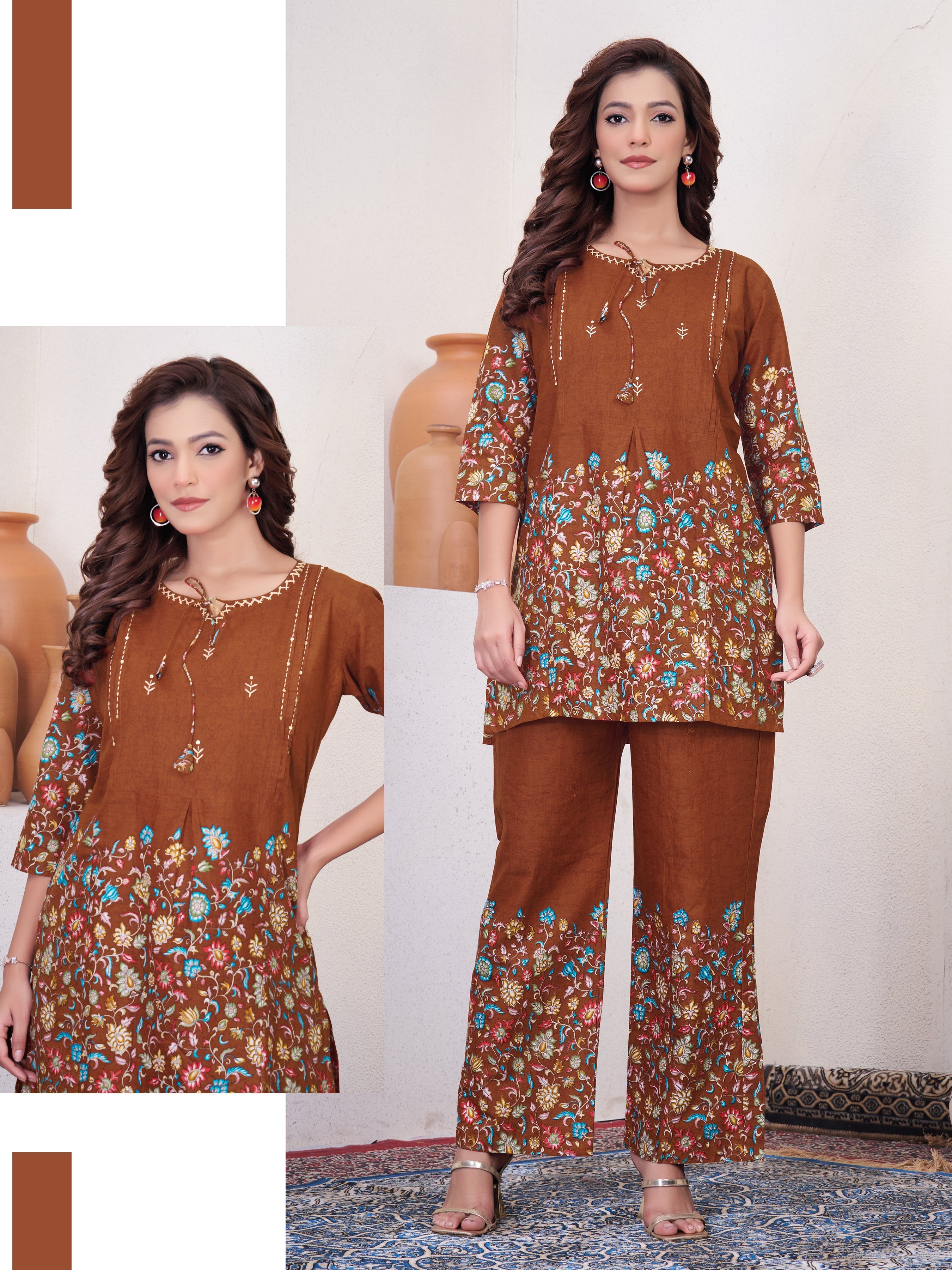 Hanch Pure Cotton Printed Co-Ords Set – Rust