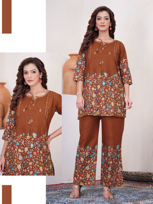 Hanch Pure Cotton Printed Co-Ords Set – Rust