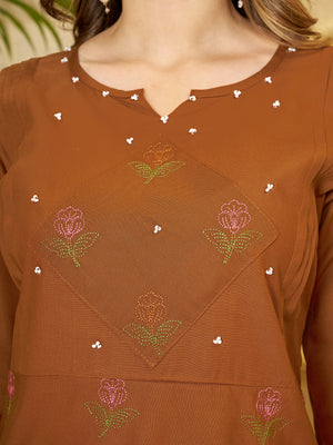 Hanch Heavy Rayon Embroidered Co-Ords Set – Coffee
