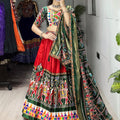 Navratri Red Patola Lehenga Set - Blouse Unstitched