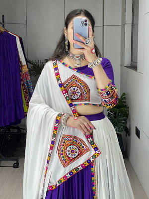 Navratri Purple White Arches Patch Work Lehenga Set