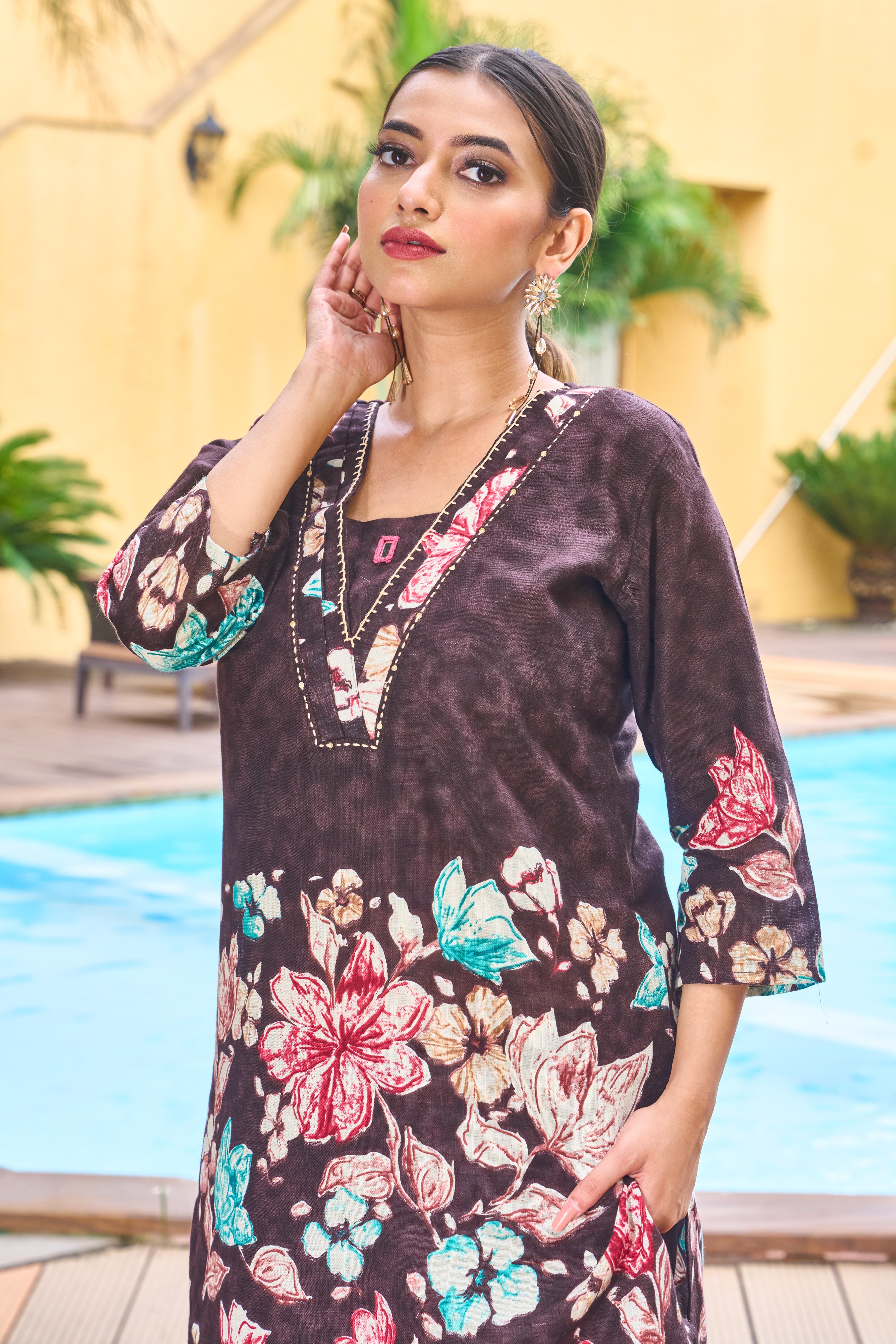 Hanch Pure Cotton Printed Co-Ords Set – Brown