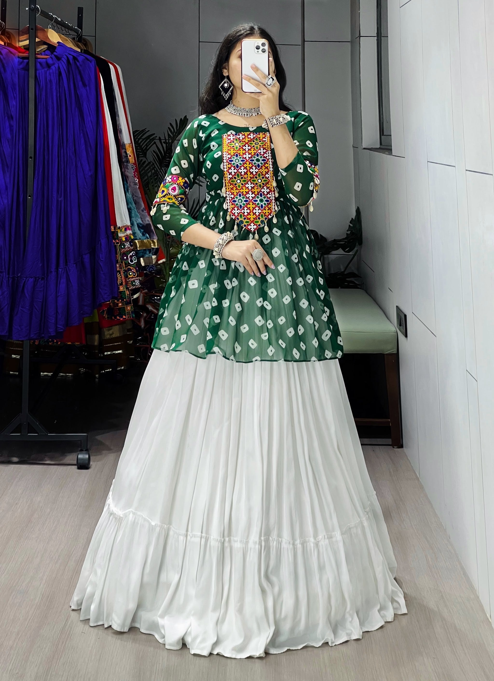 Hanch Navratri Green Megha Lehenga Set