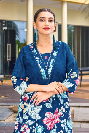 Hanch Pure Cotton Printed Co-Ords Set – Blue