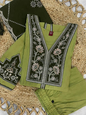 Hanch Roman Silk Embroidered Anarkali Kurti Set – Pista